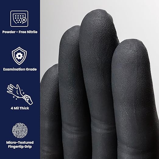 Adenna Night Angel Disposable Nitrile Gloves – 4 Mil, Powder Free Rubber Glove for Tattoo & Medical Use, Latex-Free, Tactile Sensitivity with Textured Grip, Case of 1000, Medium, Black