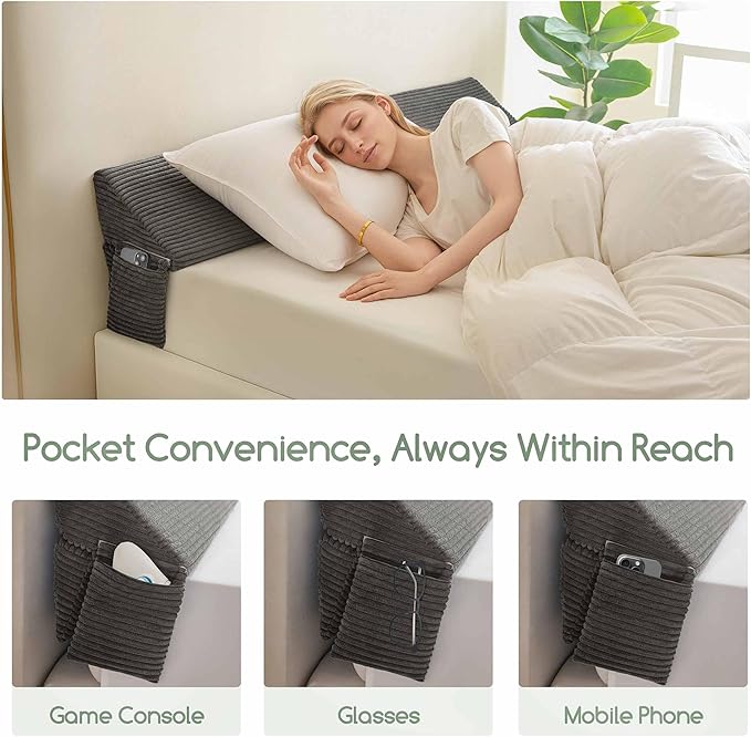 HIGOGOGO Full Size Wedge Pillow for Headboard Gap - Multi Functional Mattress Wedge Bed Gap Filler Close The Gap (0-7") Between Your Mattress and Headboard or Wall (Grey 54"x11"x9")