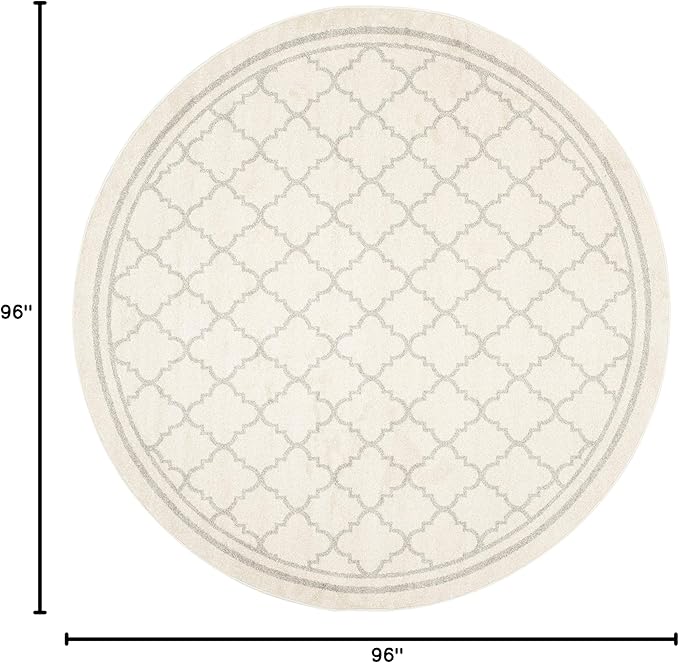 SAFAVIEH Amherst Collection 8' Round Beige/Light Grey AMT422E Moroccan Trellis Non-Shedding Living Room Bedroom Area Rug