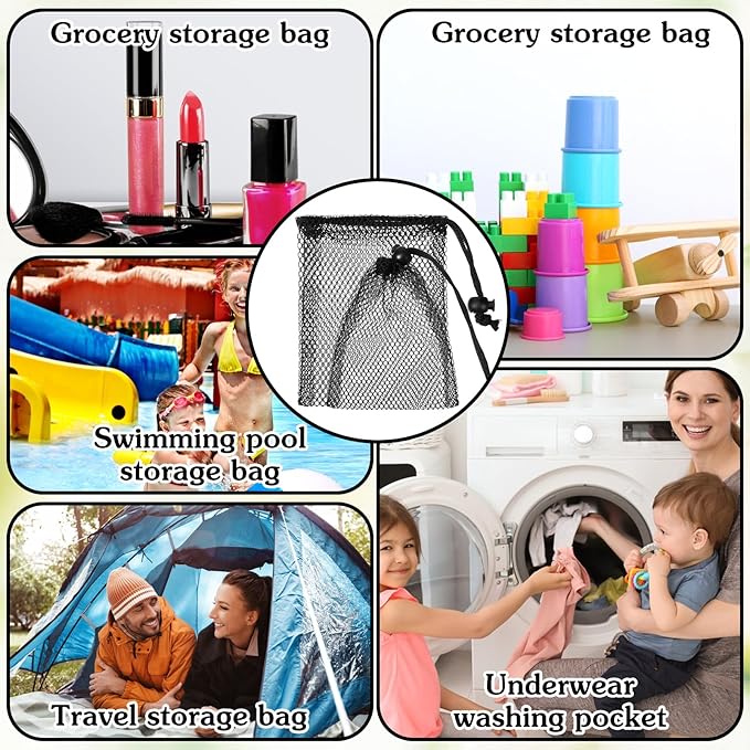 10pcs Small Mesh Bags Drawstring, Black Mesh Bags Drawstring, 4" X 5.7"Mini Nylon Net Bag with Cord Lock for Travel Laundry Stuff Organizing Storage Bag