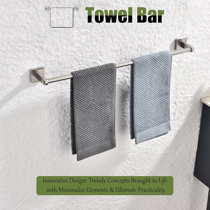Miyili 24-Inch Durable Brushed Towel Bar, SUS 304 Stainless Steel Wall Mounted Bathroom Towel Holder, Total Length 26.38-Inch