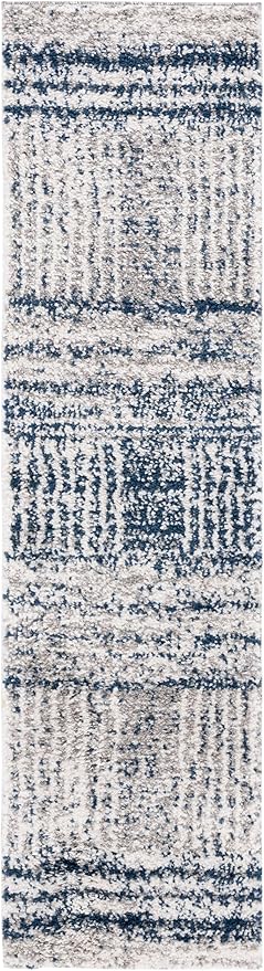 SAFAVIEH Jericho Shag Collection Runner Rug - 2' x 10', Navy & Ivory, Non-Shedding & Easy Care, 1.2-inch Thick, Ideal for The Living Room, Dining Room, Bedroom (JER100N-210)