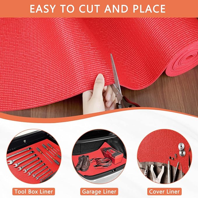 Foam Toolbox Liner Drawer Mat 1/8 Inch Thick X 18 Inch Wide X 24 Ft Long Red, No Slip for Protecting Cabinet, Garage, Cart, Tool Box