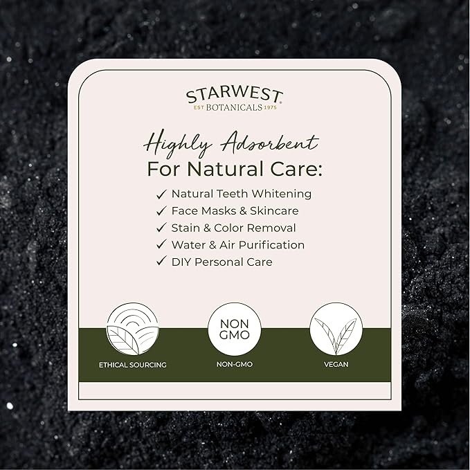 Starwest Botanicals Activated Hardwood Charcoal Powder - Use for Teeth Whitening, Face Masks, Skin Care, & Cleaning, Food Grade as a Processing Aid, Certified Kosher - Bulk 1 lb Bag