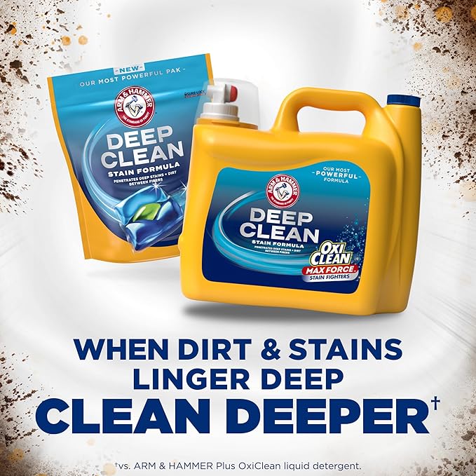 ARM & HAMMER Plus OxiClean Max Force Deep Clean Stain Formula Liquid Laundry Detergent, Sparkling Clean Scent, 150 Fl Oz, 100 Loads
