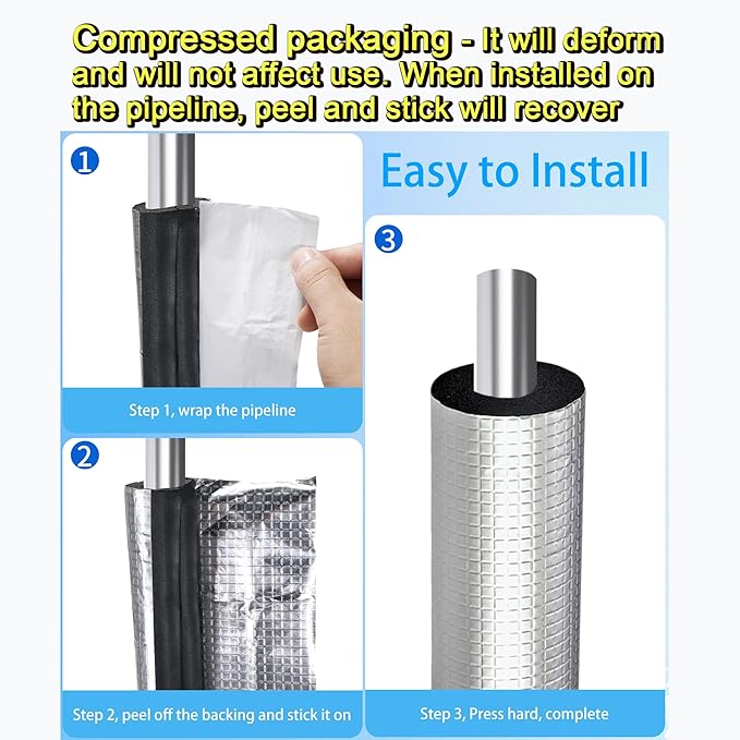 3/5 " ID Pipe Insulation Foam Tube Self Adhesive 16 " L Peel and Stick Pipe Insulation Foam Wrap Aluminum Foil Pipe Covers for Spigot, Winter Outside Pipes, Sprinkler 20 PC