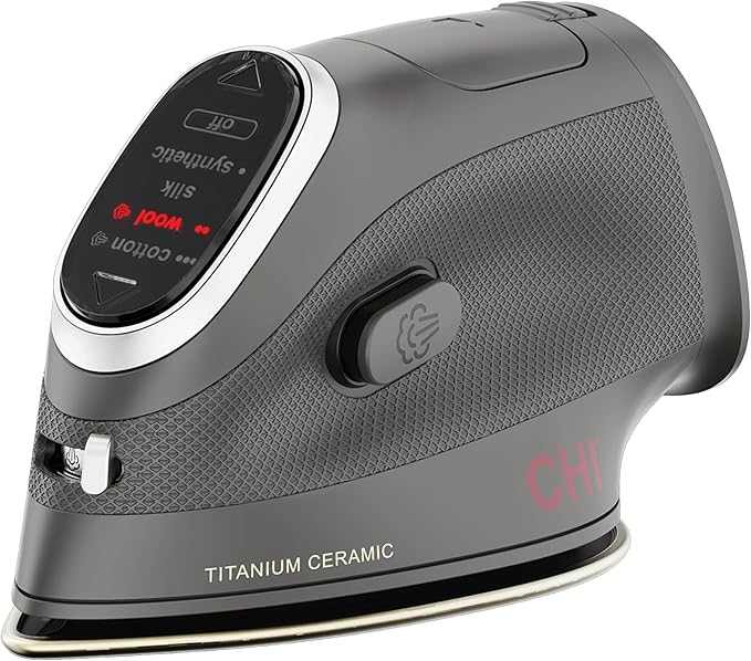 CHI Mini Steam Iron for Clothes, Sewing, Crafting and Travel with Titanium Infused Ceramic Soleplate, 1000 Watts, XL 10’ Cord, 3-Way Auto Shutoff, Portable, Vacation Essentials, Black (13120)