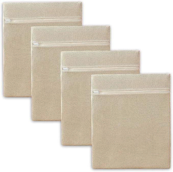 4Pcs Large Cotton Mesh Laundry Bags for Delicates-Breathable Mesh Garment Underwear Bag for Washing Machine-Travel Wash Bags with Zipper for Bras Sock Clothes Laundry Dorm Room Essentials
