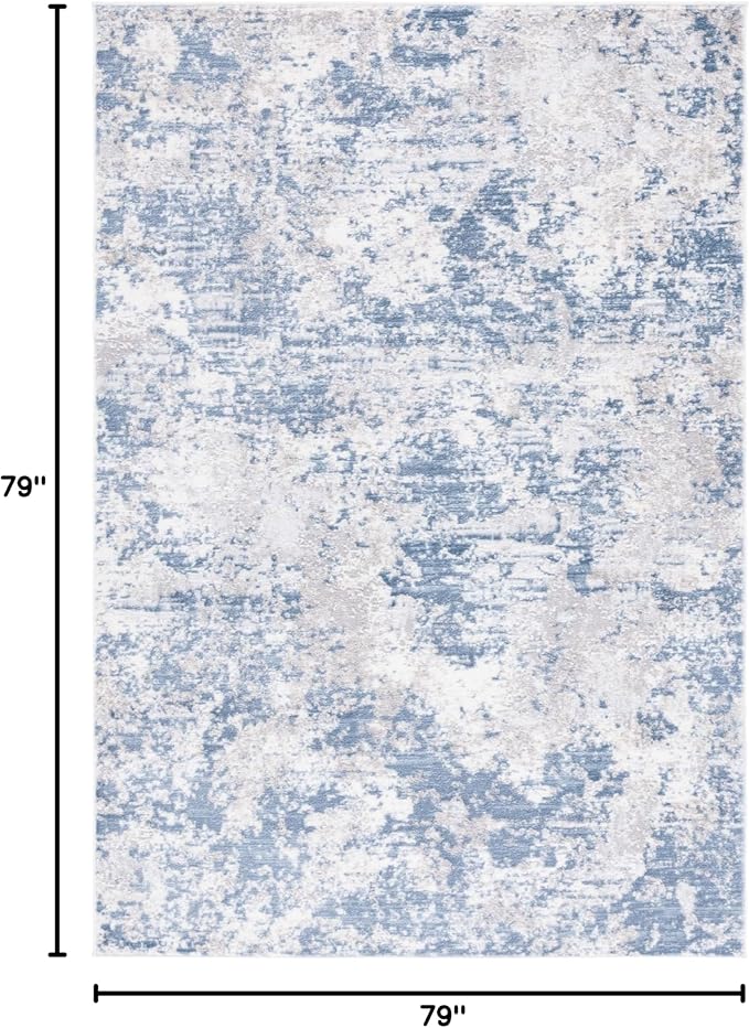 SAFAVIEH Amelia Collection Area Rug - 6'7" Square, Dark Blue & Grey, Modern Abstract Design, Non-Shedding & Easy Care, Ideal for High Traffic Areas in Living Room, Bedroom, Dining (ALA705M-7SQ)