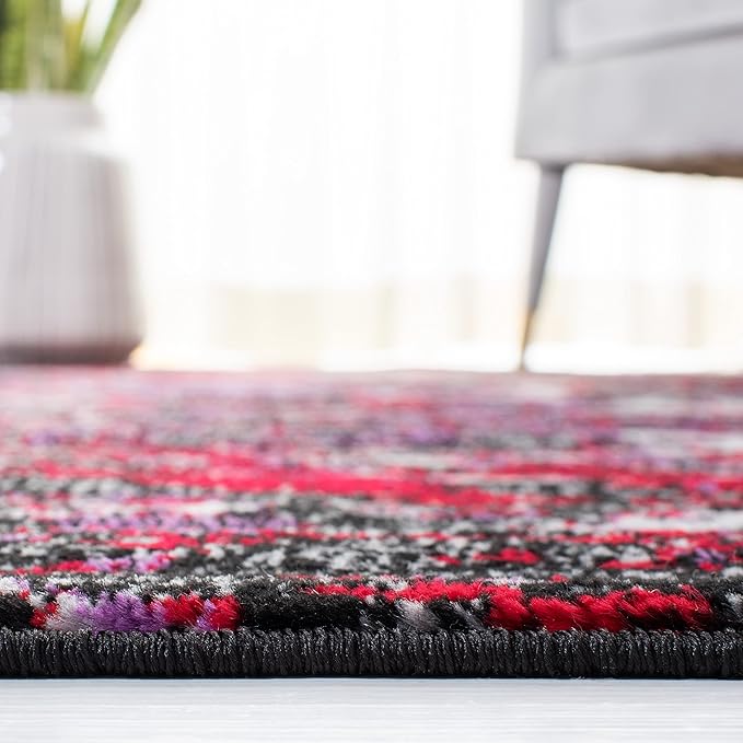 SAFAVIEH Skyler Collection 6'7" Round Black/Purple SKY186V Modern Abstract Non-Shedding Entryway Foyer Living Room Bedroom Kitchen Area Rug