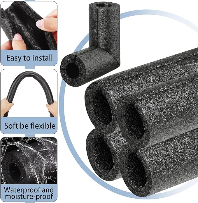 24 Pack Elbow Pipe Insulation Foam Tube Outdoor Wrap Black Pipe Covers Elbow Insulation Tubing Water Foam Covers for Outdoor Winter Irrigation, Sprinkler (1 Inch)