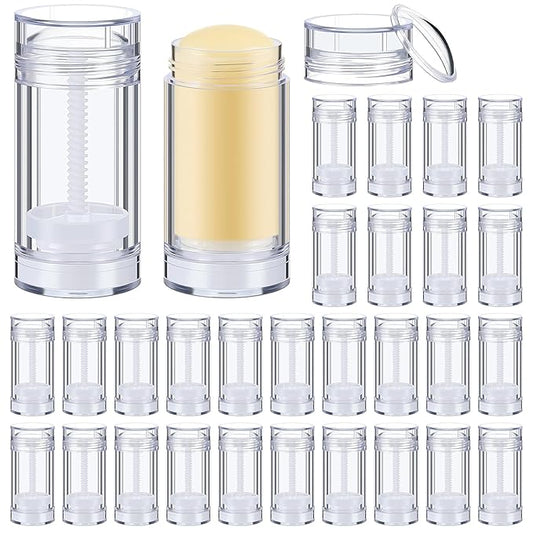 30 Pcs Empty Deodorant Containers Twist up Filling Stick Plastic Deodorant Container Refillable Bottles Bottomfill Round Lip Balm Tubes for Homemade DIY Lipstick Crayon(15 ml,Clear)