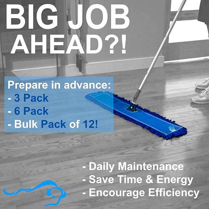 Kleen Handler 24 inch Microfiber Dust Mop | Medium Washable Commercial Mop Head Replacement, Pack of 12