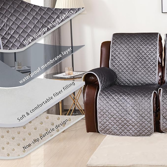 LUFEIJIASHI Non Slip Recliner Couch Covers for 2 Cushion Couch Sofa Reclining, Waterproof Recliner Sofa Covers 2 Seat, Velvet Reclining Couch Covers for Furniture Protector for Dogs Pets Dark Grey