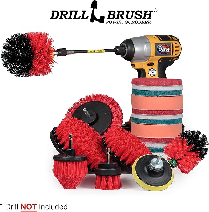 Drill Brush Power Scrubber by Useful Products - Stainless Steel Cleaner - Wood & Concrete Cleaner - Floor & Deck Scrub Brush Set