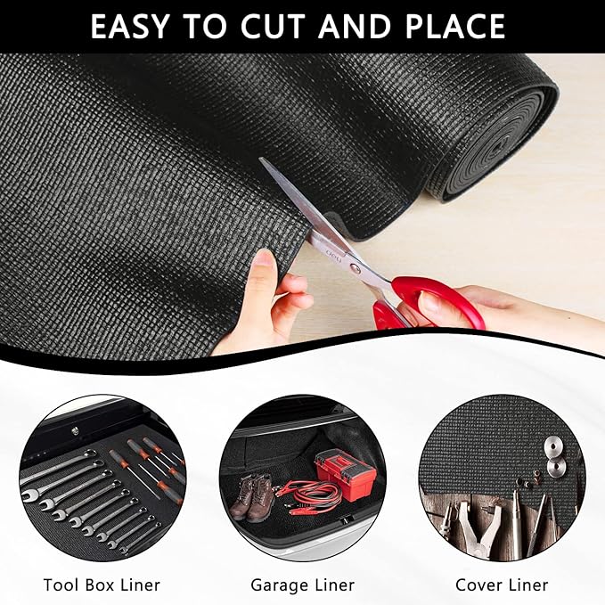 Foam Toolbox Liner Drawer Mat 1/8 Inch Thick X 35.4 Inch Wide X 9.8 Ft Long Black, No Slip for Protecting Cabinet, Garage, Cart, Tool Box