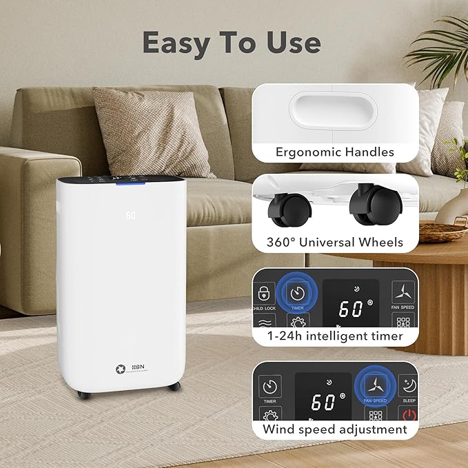 5000 Sq Ft Dehumidifier for Basement with Drain Hose, 80 Pint/Day (Standard 53 Pint/Day), Smart Humidity Control, 1.71-Gallon Water Tank, 24h Timer for Home, Bedroom, Bathroom