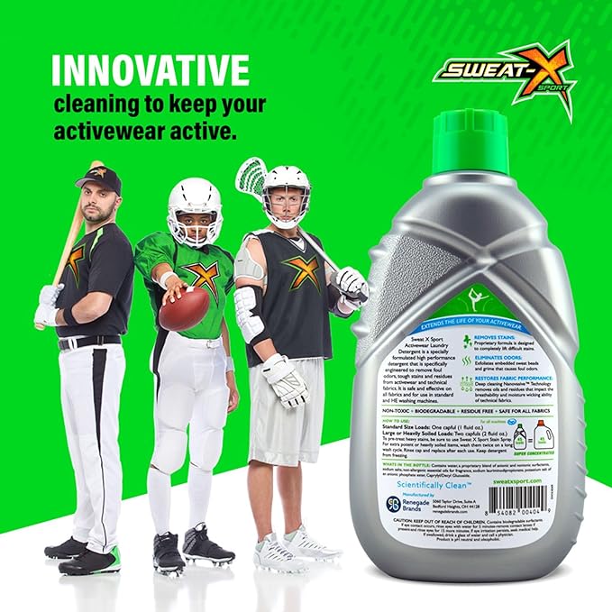 SWEAT X Original Activewear Laundry Detergent Liquid - Natural Washing Detergent for Activewear & Gym Clothes - Non Toxic Laundry Detergent for Sensitive Skin - Concentrated, 45 Loads (4 Bottles)