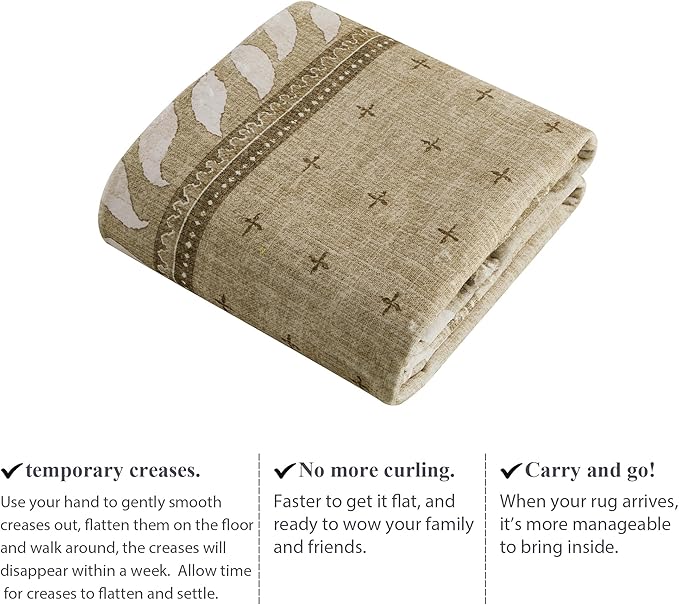NICETOWN 5x8 Area Rug, Natural Throw Rug for Living Room, 5'x 8' Washable Thin Carpet for Bedroom, Non-Slip Stain Resistant Foldable Large Carpet Pet & Kids Friendly for Dining Room