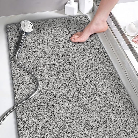 godehone Shower Mats Non Slip Without Suction Cups, PVC Loofah Bathroom Mats, Loofah Mats for Shower and Bathroom, Quick Drying, 15.7× 36 Inch, Grey