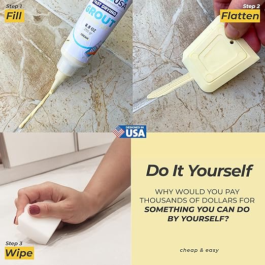 Tile Grout Repair Kit - Premixed and Ready to Use for Kitchen Tiles, Shower & Bathroom Grout, Waterproof Formula / 250g - 8,8oz - 0.55 lb (Cream/Ivory)