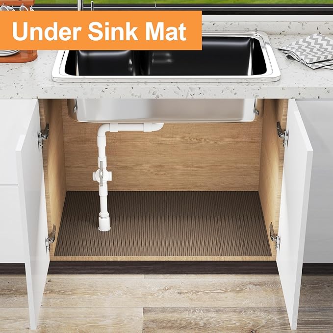 FLPMIX Clear Shelf Liners for Cabinets: 24" Wide Waterproof Under Sink Mat Translucent Grey - Non-Adhesive Easy to Cut Large Kitchen Drawer Liner for Pantry Bathroom 24" x 300"