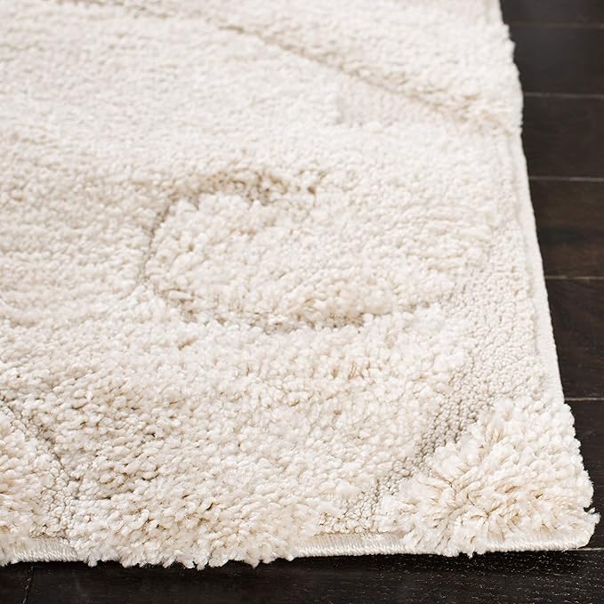 SAFAVIEH Florida Shag Collection Area Rug - 4' Square, Cream & Cream, Scroll Design, Non-Shedding & Easy to Clean, High-Low Plush Pile, Ideal for Living Room, Bedroom, Dining Space (SG455-1111)