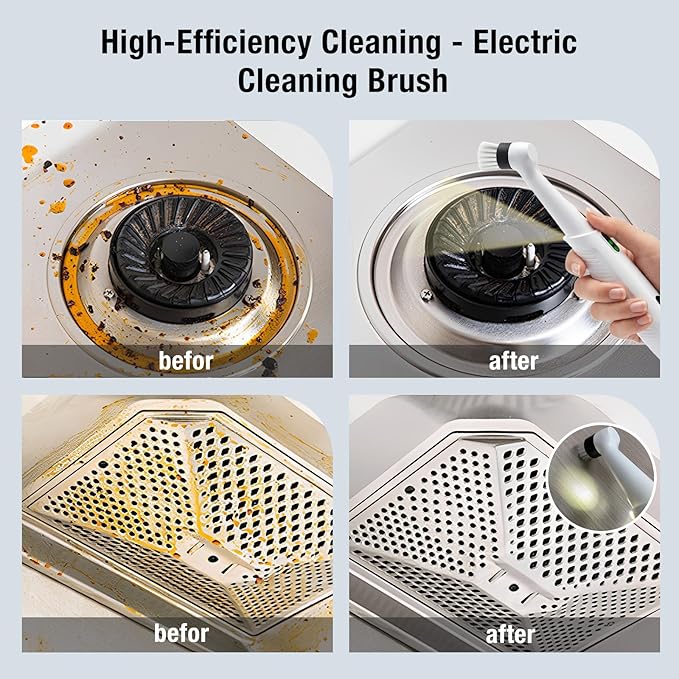 Electric Spin Scrubber Rechargeable Waterproof - 5 Powerful Cleaning Brush Heads for Various Scenarios, Specifically Designed for Tile Grout Lines, Tile Surfaces, Corners, and Crevices