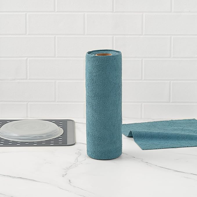 Restaurantware-Clean Tek Professional 11.8 x 11.8 Inch Microfiber Towel Rolls, 300 Reusable Towel Rolls - Tear Away, Perforated, Teal Microfiber Cleaning Roll, For All The Cleaning Tasks