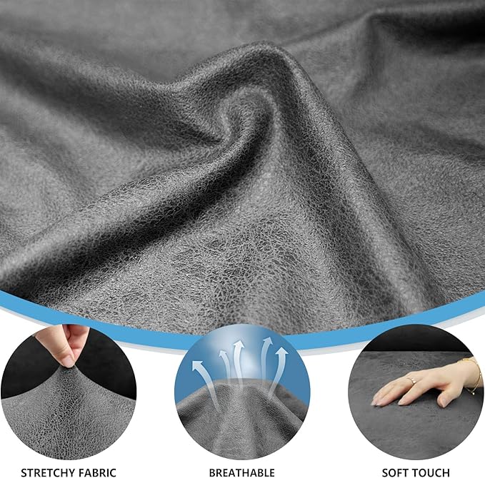 3-Pieces T Cushion Sofa Slipcovers - Leather Look Couch Cover for 2 Cushion Couch - Furniture Protector Stretch Sofa Cover With 2 Individual Seat Covers, Washable, Grey