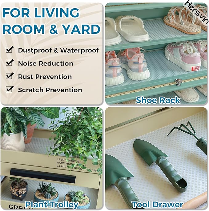 Hersvin Shelf Liners 14 in x 20 ft EVA Drawer Mats, Non-Adhesive Cupboard Protector, Kitchen Cabinet Lining Fridge Liner (Clear Crossed Stripe, 35.6x610cm)