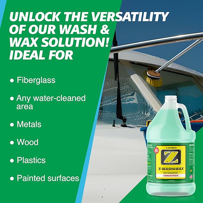 Z-TUFF PRODUCTS Wash & Wax – Ultimate Shine & Protection For Boats, RVs, and Cars – Infused with Advanced Polymer & Carnauba Wax Concentrated