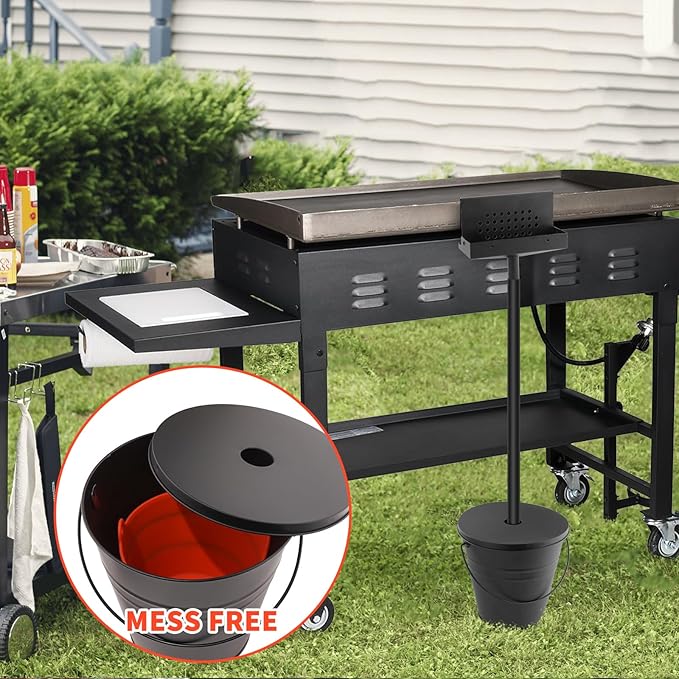 Rear Grease Drainage System for Blackstone, Grease Gate for Blackstone Grease Cup Upgraded Two mounting Options Blackstone Accessories Set with Grease Trap,Grease Bucket and a Silicone Bucket Liners