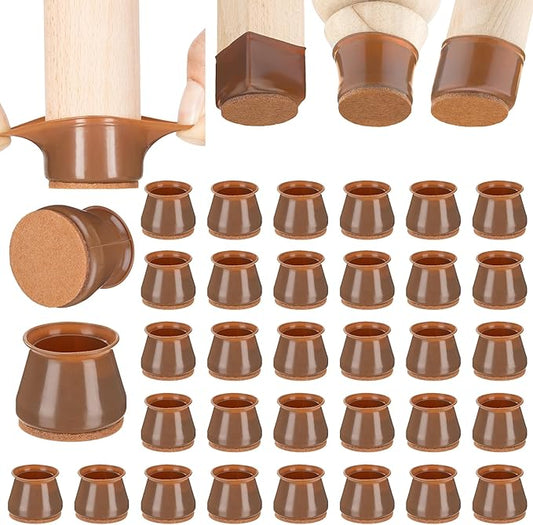 Aneaseit Chair Leg Floor Protectors - 32 pcs Brown - Felt Bottom Silicone Pads for Hardwood Floors & Furniture Feet - Rubber Caps for Chairs - Medium
