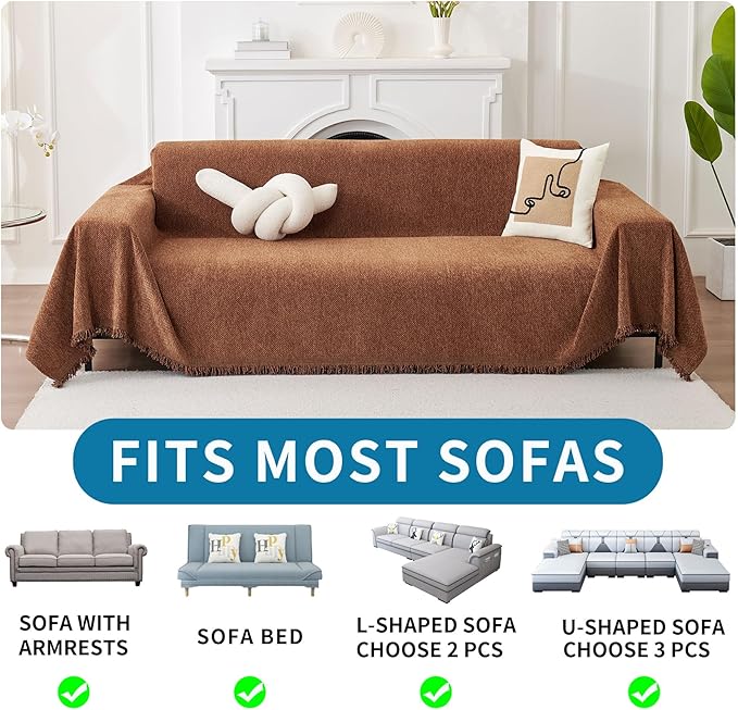 HAOMAIJIA Chenille Couch Cover Sofa Covers for 1 Cushion Couch Washable sectional Couch Covers for Dogs pet Furniture Protector Couch Cover Blanket for Living Room (Brown, 71"x91")