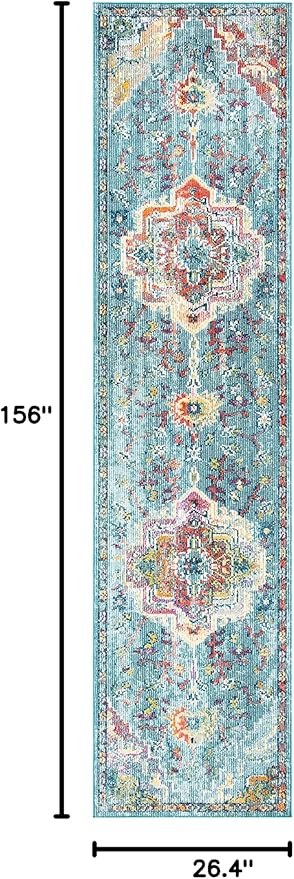 SAFAVIEH Crystal Collection Runner Rug - 2'2" x 13', Teal & Orange, Medallion Distressed Design, Non-Shedding & Easy Care, Ideal for High Traffic Areas in Living Room, Bedroom (CRS501J)