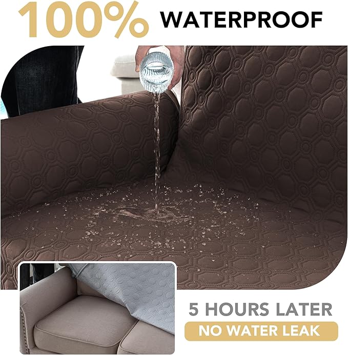 H.VERSAILTEX 100% Waterproof Couch Covers for 3 Cushion Couch Sofa Pet Friendly Thick Soft Sofa Covers Washable Non Slip Furniture Protector with Elastic Straps(Sofa, Brown)