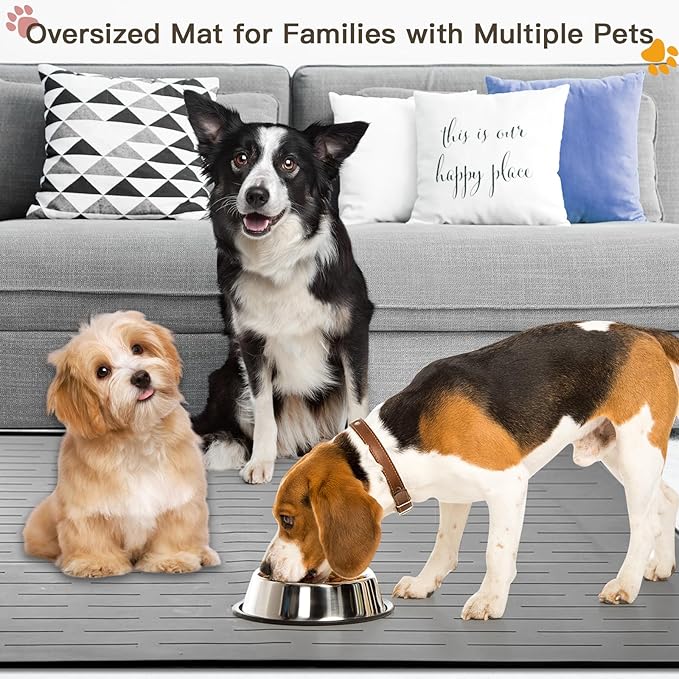 Largest Dog Food Mat, 39.5"x29.5" Silicone Dog and Cat Mat for Food and Water Bowls, Thinken Waterproof Non-Slip XXXL Pet Feeding Mat for Floors (Deep Green)