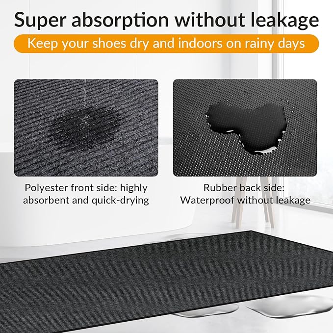 3' x 10' Moisture Guard Doormat, Commercial Grade Door Floor Entrance Mat, Large Outdoor Mat with Rubber Backing, Low Profile Commercial Rugs for Entryway, Easy to Clean(Charcoal Grey)