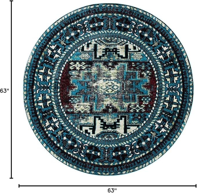 SAFAVIEH Vintage Hamadan Collection Area Rug - 5'3" Round, Light Blue & Black, Traditional Oriental Design, Non-Shedding & Easy Care, Ideal for High Traffic Areas in Living Room, Bedroom (VTH213M)
