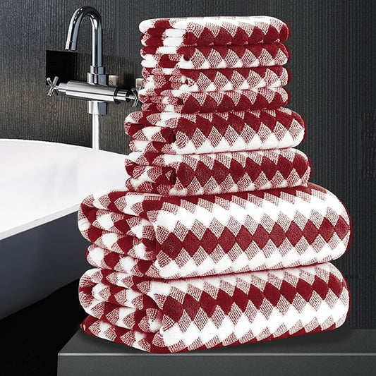 8 Piece Bathroom Towel Set |2 Oversized Bath Towels,2 Hand Towels,4 Washcloths| 600GSM Soft Hotel Towel Set Large Bath Sheet for Bathroom,Highly Absorbent Quick Dry Bath Towel Collections,Burgundy