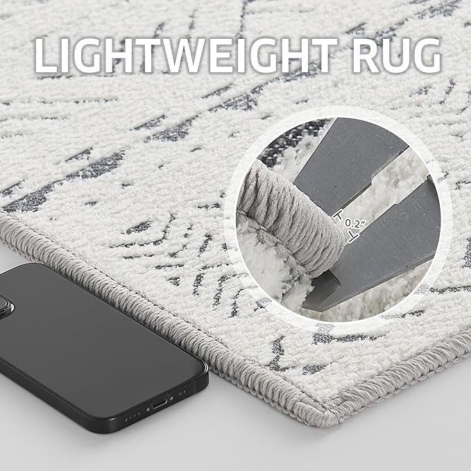 NICETOWN Grey Area Rug 5x8 for Living Room- Non Slip Thin Jacquard Grey Machine Washable Geometric Modern for Bedroom Large Entryway with Rubberback Throw Carpet for Office Bathroom Bedroom