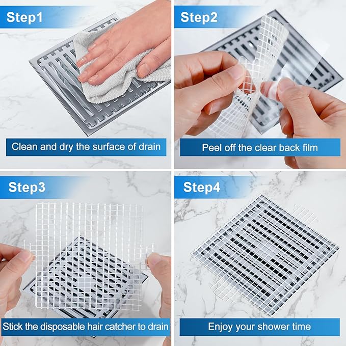 INVIHUG,25 Pack, Disposable Shower Drain Hair Catcher Mesh Stickers,Disposable Hair Drain Catcher. (4.1inch Square)