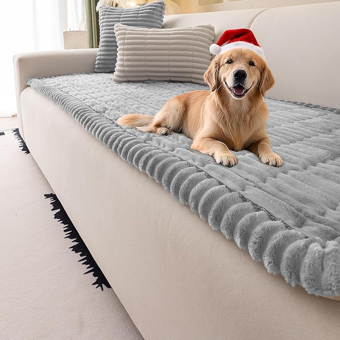Couch Cover for Dogs Washable,Non Slip Fuzzy Durable Couch Covers for 3 Cushion Sofa Pet Friendly Sofa Cover Dog Thick Soft Slipcovers Protector Couches Mat Bed (Light Grey 27.6 " x 70.9"/70 x 180cm)