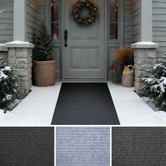 iCustomRug Ribbed Hallway Runner – 3'x12' Black, Indoor/Outdoor, Non-Slip TPR Rubber Backing, Low-Profile All-Weather Carpet, Non-Shedding & Easy Care, Utility Rug Ideal for High Traffic Areas
