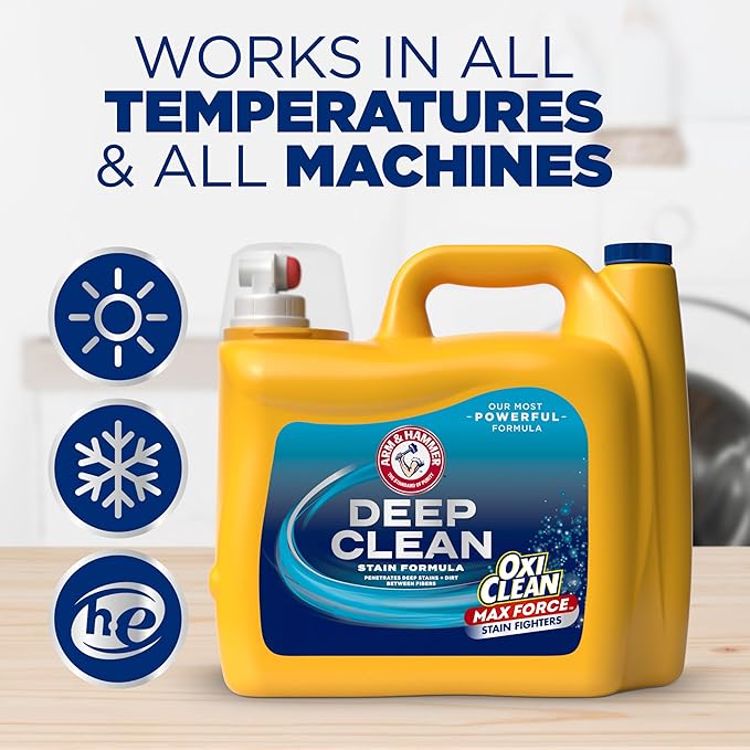 ARM & HAMMER Plus OxiClean Max Force Deep Clean Stain Formula Liquid Laundry Detergent, Sparkling Clean Scent, 150 Fl Oz, 100 Loads