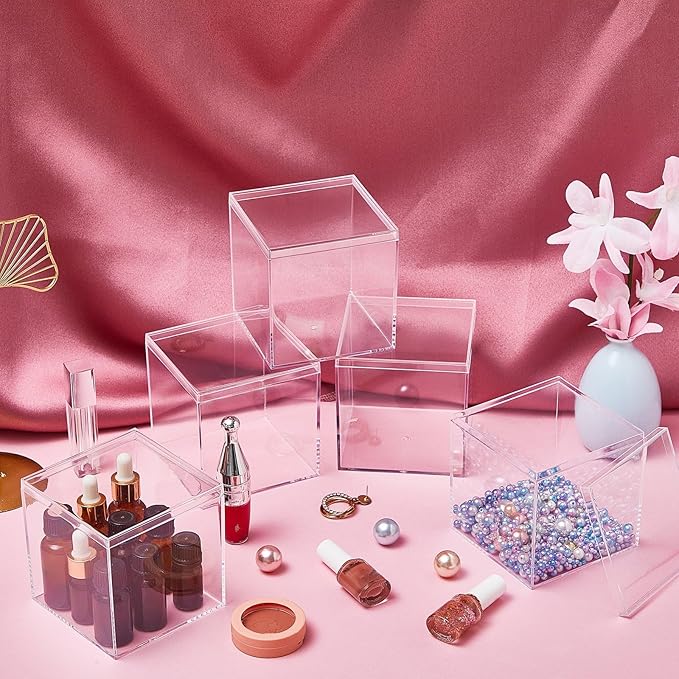 Blulu 8 Pcs Clear Acrylic Box with Lid Plastic Jewelry Mini Storage Box Mini Cube Containers for Candy and Tiny Jewelry Easter Party Favor(4.72 x 4.72 x 4.72 Inch,Classic Style)