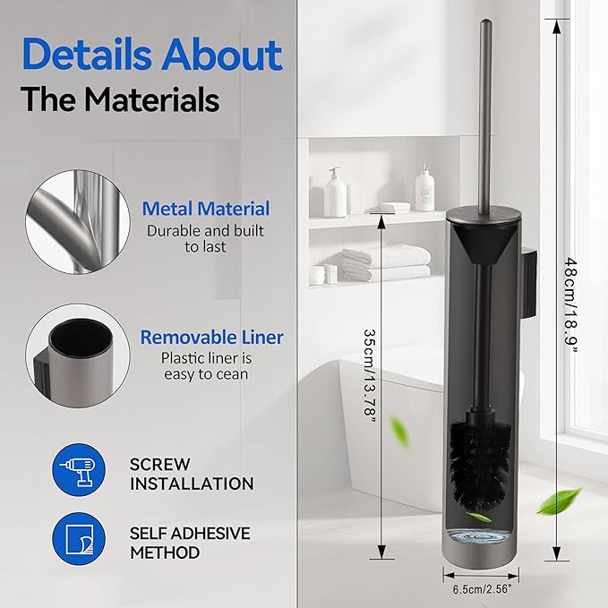 Wall Mounted Brushed Nickel Toilet Brush with Holder,Durable Cleaning Toilet Bowl Brushes with Holders