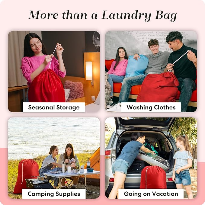 Nylon XL Laundry Bag - Locking Drawstring Closure and Machine Washable. These Bags will Fit a Laundry Basket or Hamper and Strong Enough to Carry up to Three Loads of Clothes (Red)