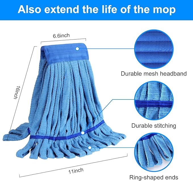 5 Pack Commercial Mop Head Replacement, 6.6 Inch Headband Heavy Duty Microfiber Tube Mop, 18oz Looped End Washable Refill for Industrial Floor Cleaning, Hardwood, Tile, Concrete